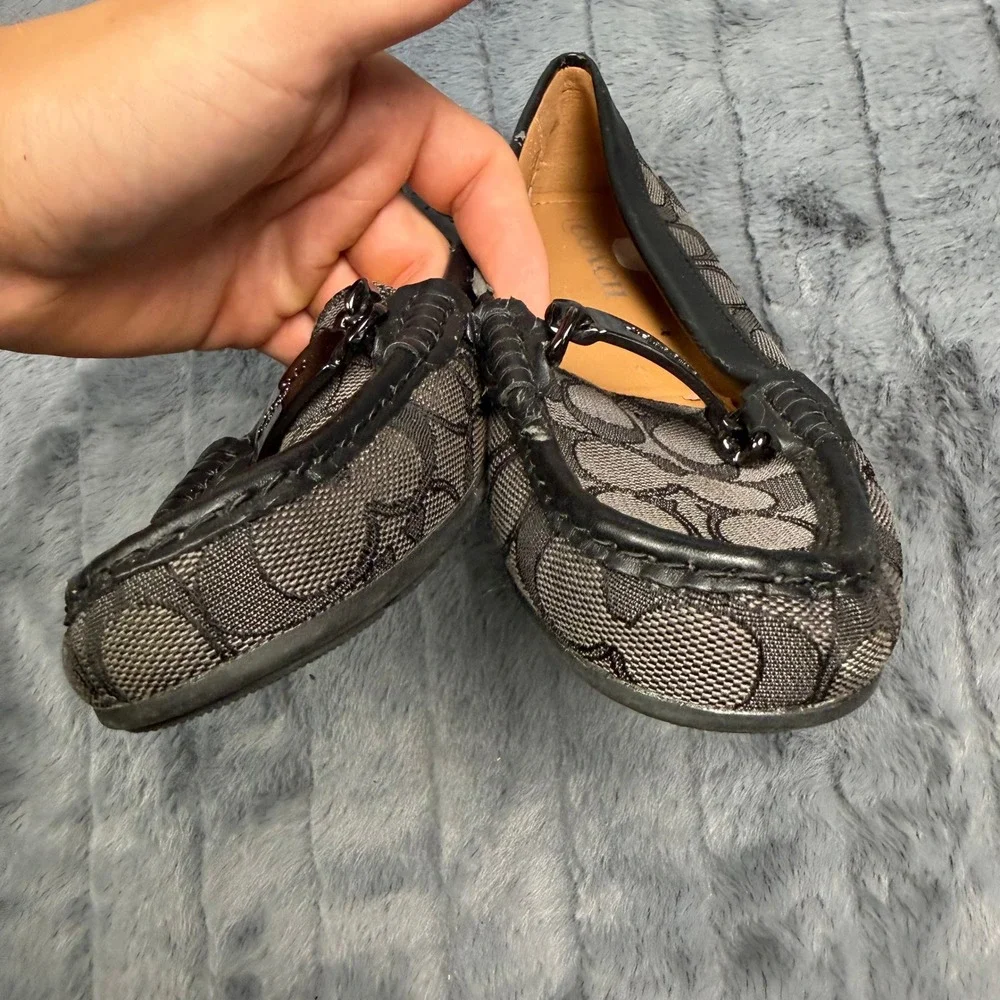 Coach Olive Loafers Womens 7.5B Black Signature Jacquard Driver Moc Toe Shoes